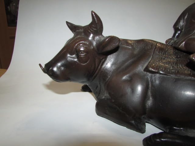 旧家蔵出（大牛）置物 時代物 Amazon.co.jp: 商品（会津若松旧家蔵出し）（古い味わいのある牛に乗っ